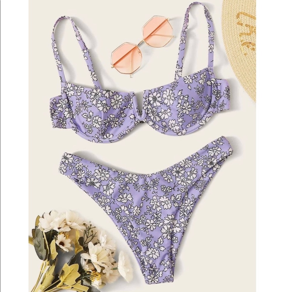 Lavender Flower Bikini Set